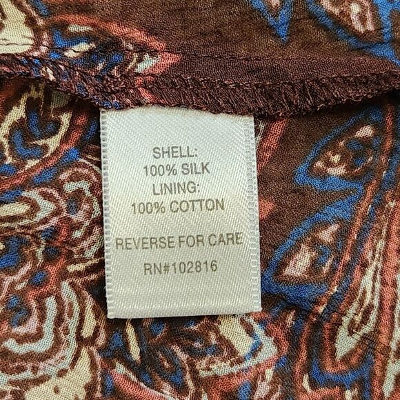 Garnet Hill Sheer Silk Dress Split Neck 3/4 Sleeve Brown Floral Women's Size 6 - Picture 8 of 11